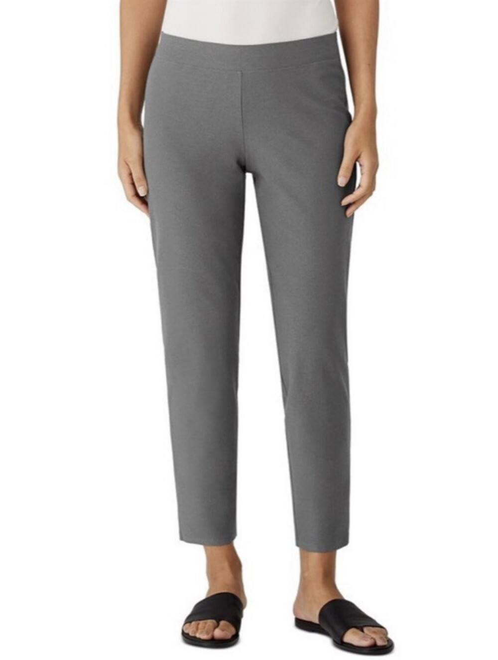 Eileen Fisher Gray Stretch Crepe Slim Cropped Ankle Capri Pants Sz S Minimalist